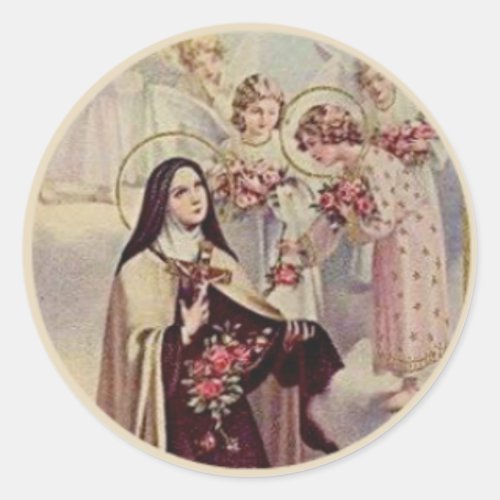 St Therese Blessed Angels Roses Classic Round Sticker