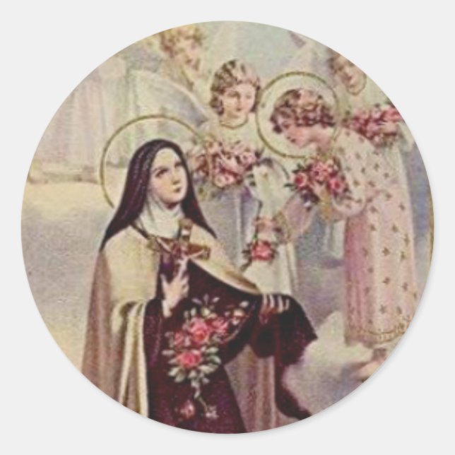 St. Therese Blessed Angels Roses Classic Round Sticker (Front)