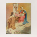 St. Therese Blessed Virgin Mary Child Jesus Roses Jigsaw Puzzle<br><div class="desc">This is a beautiful traditional Catholic image of St. Therese the Little Flower receiving roses from the Blessed Virgin Mary and the Child Jesus.</div>