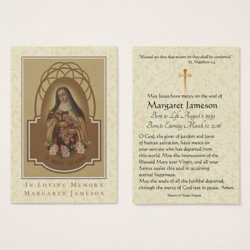 St Therese Catholic Funeral Memorial Holy Card _