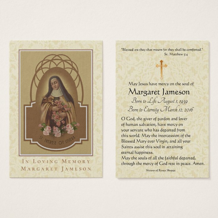 St. Therese Catholic Funeral Memorial Holy Card - | Zazzle