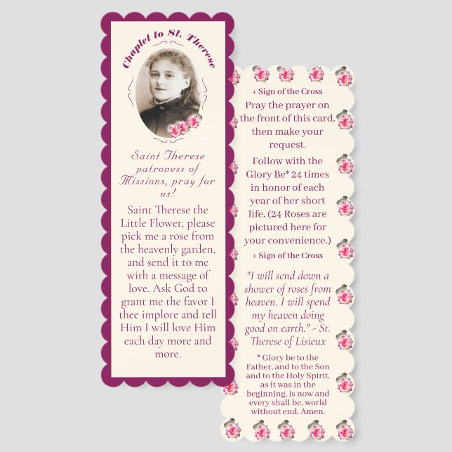 St. Therese Chaplet Catholic Bookmark (Front & Back)
