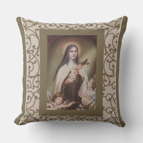 St Therese Child Jesus Roses Angels Crucifix Throw Pillow