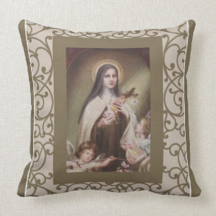 St. Therese Child Jesus Roses Angels Crucifix Throw Pillow