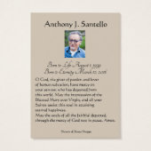 St. Therese Funeral Memorial Prayer Holy Card (Back)