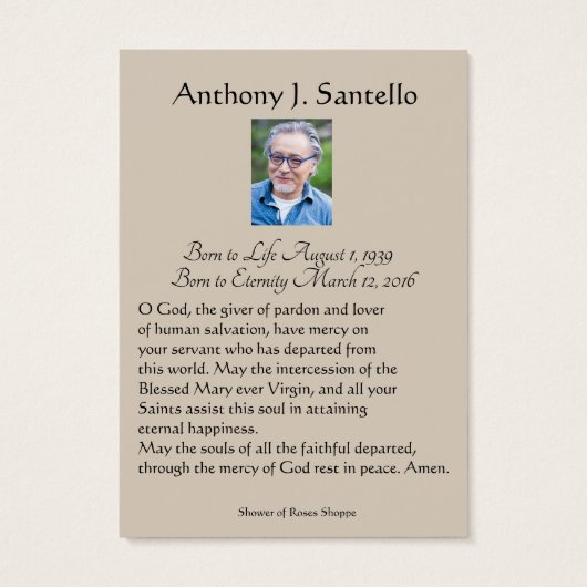 St. Therese Funeral Memorial Prayer Holy Card (Back)