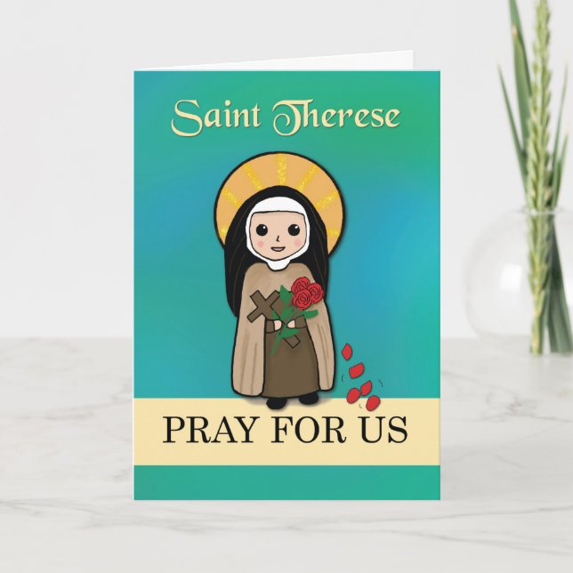St. Therese Lisieux Pray for Us Simple Catholic Card (Front)