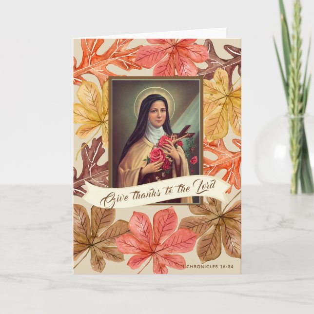 St. Therese Lisieux Thanksgiving  Autumn Leaves Holiday Card (Front)