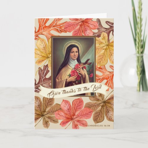 St Therese Lisieux Thanksgiving  Autumn Leaves Holiday Card