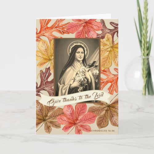 St Therese Lisieux Thanksgiving  Autumn Leaves Holiday Card