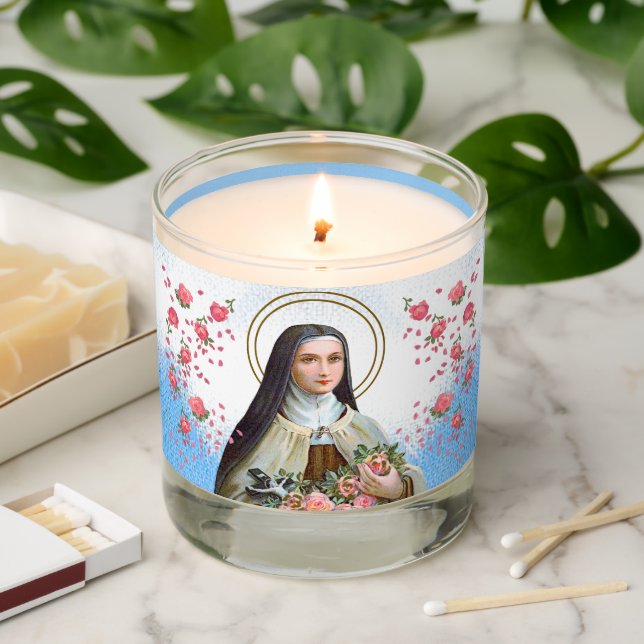 St Therese Little Flower (BJE 01; Blue Sky)  Scented Candle (Lit)