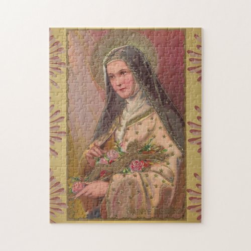 St Therese Little Flower Crucifix Roses Border Jigsaw Puzzle