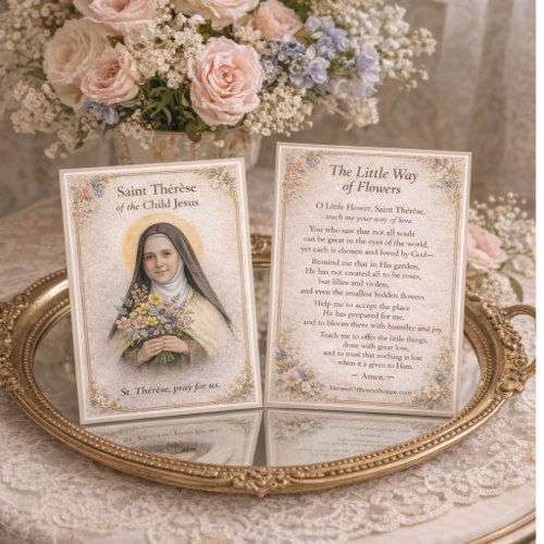 St Thérèse Little Way Flowers Prayer Holy Card
