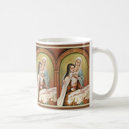 St Therese Mother Mary Baby Jesus Manger Roses Coffee Mug