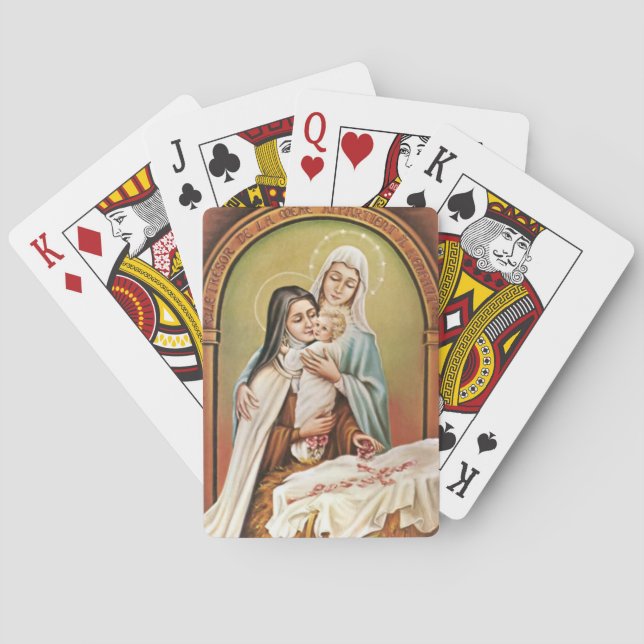 St. Therese Mother Mary Baby Jesus Manger Roses Poker Cards (Back)