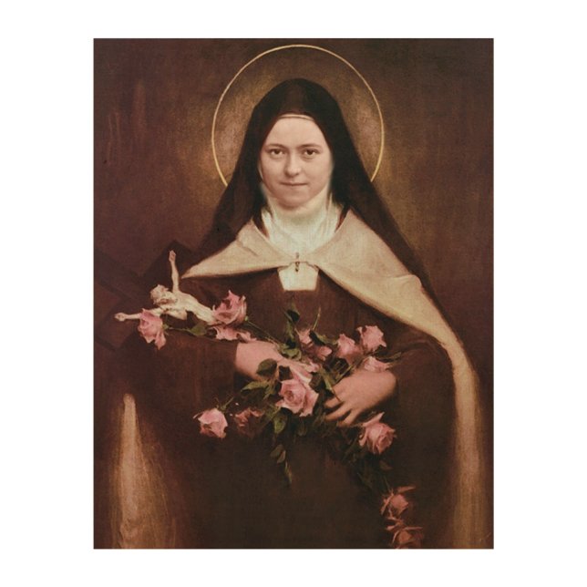 St Therese of Lisieux Devotional Image. Wood Wall Art (Front)