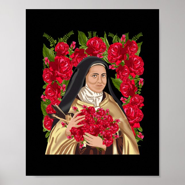St Therese of Lisieux Flower Rose Christian Poster (Front)
