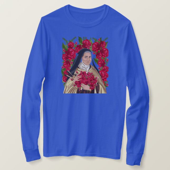 St Therese of Lisieux Flower Rose Christian T-Shirt (Design Front)