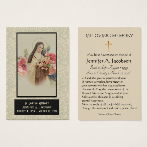 St Therese of Lisieux Funeral Memorial Holy Card