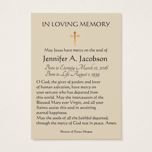 St. Therese of Lisieux Funeral Memorial Holy Card (Back)