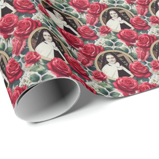 St. Thérèse of Lisieux Red Roses Wrapping Paper (Roll Corner)