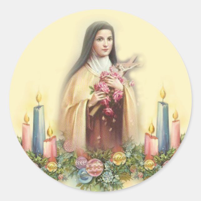 St. Therese of Lisieux with Christmas Candles Classic Round Sticker (Front)