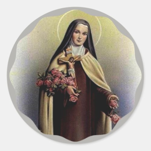 St Therese of Lisieux with crucifixroses Classic Round Sticker