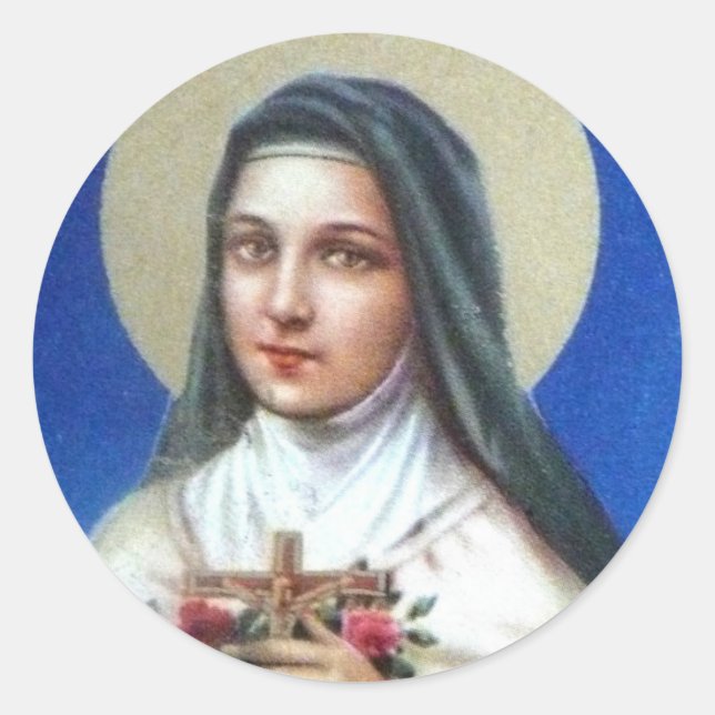 St. Therese of Lisieux with crucifix/roses sticker (Front)