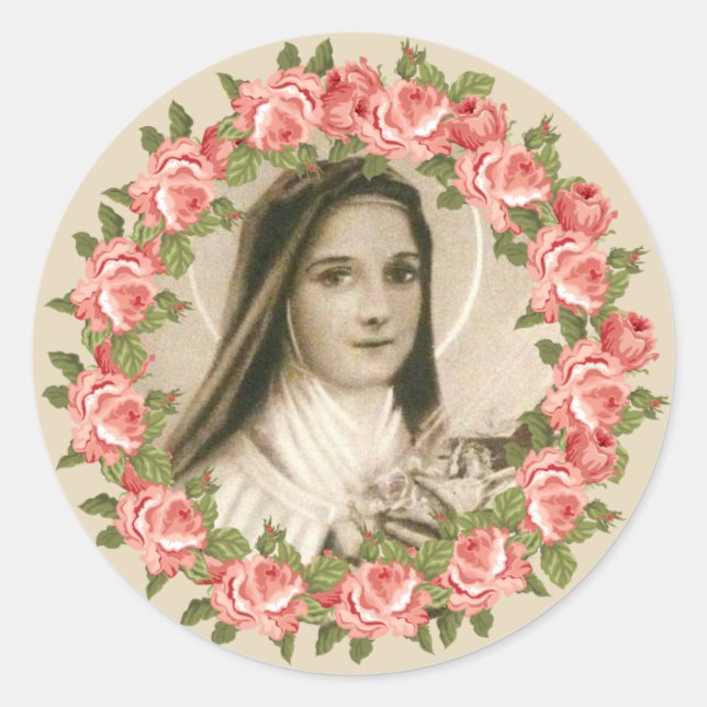 St. Therese of Lisieux with crucifix/roses sticker (Front)