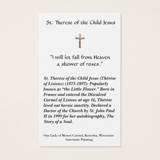 St. Therese of the Child Jesus Lisieux Holy Card (Back)
