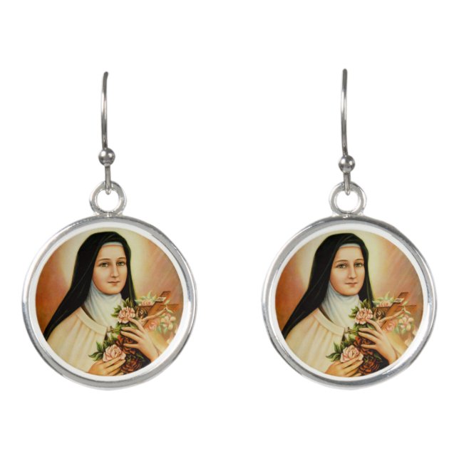 St. Therese of the Child Jesus Little Flower Earrings (Front)