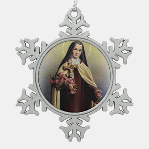 St Therese of the Child Jesus Little Flower Snowflake Pewter Christmas Ornament