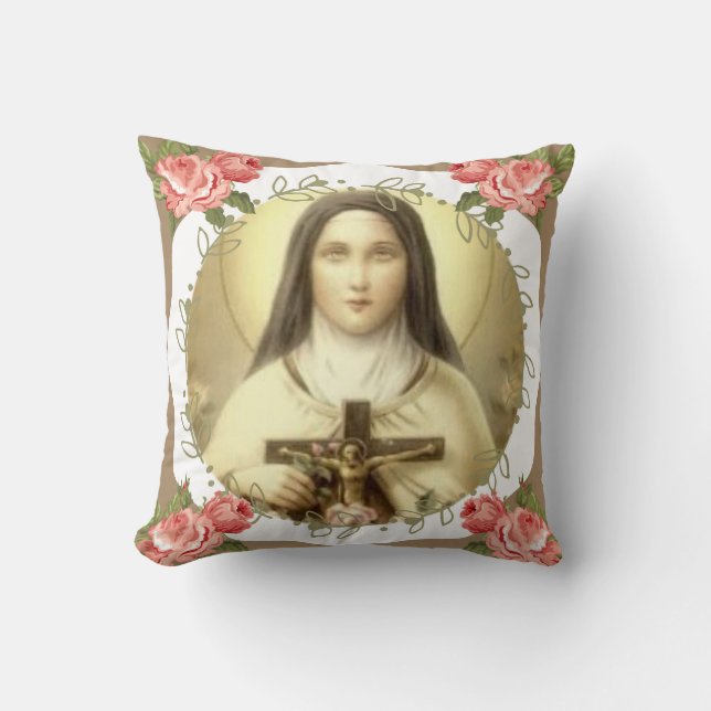 St. Therese of the Child Jesus Little Flower Throw Pillow (Front)