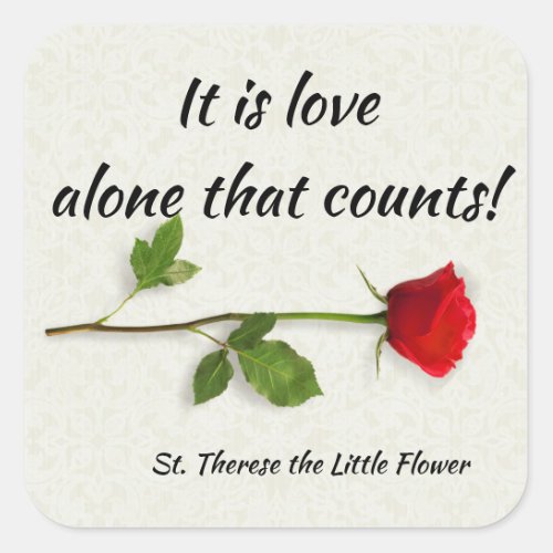 St Therese of the Child Jesus Red Rose Square Sticker