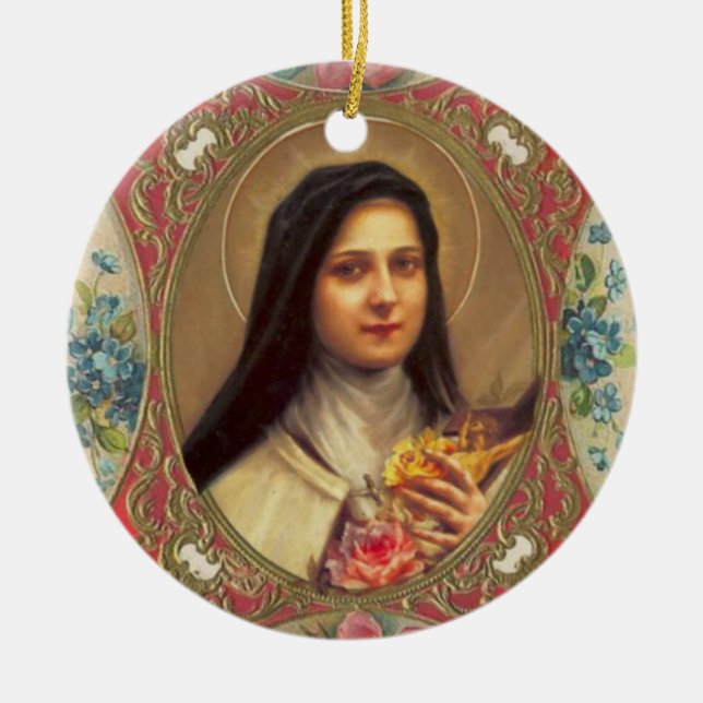 St. Therese of the Infant Jesus Roses Crucifix Ceramic Ornament (Front)