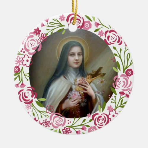 St Therese of the Infant Jesus Roses Crucifix Ceramic Ornament