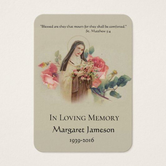 St. Therese Pink Roses Funeral Memorial Holy Card (Front)