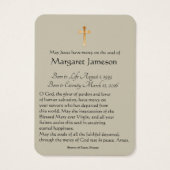 St. Therese Pink Roses Funeral Memorial Holy Card (Back)