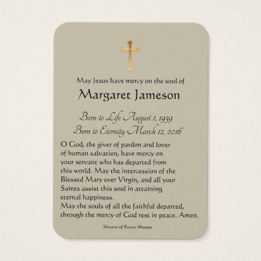 St. Therese Pink Roses Funeral Memorial Holy Card (Back)