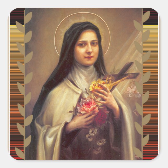 St. Therese Pink Roses Square Sticker (Front)