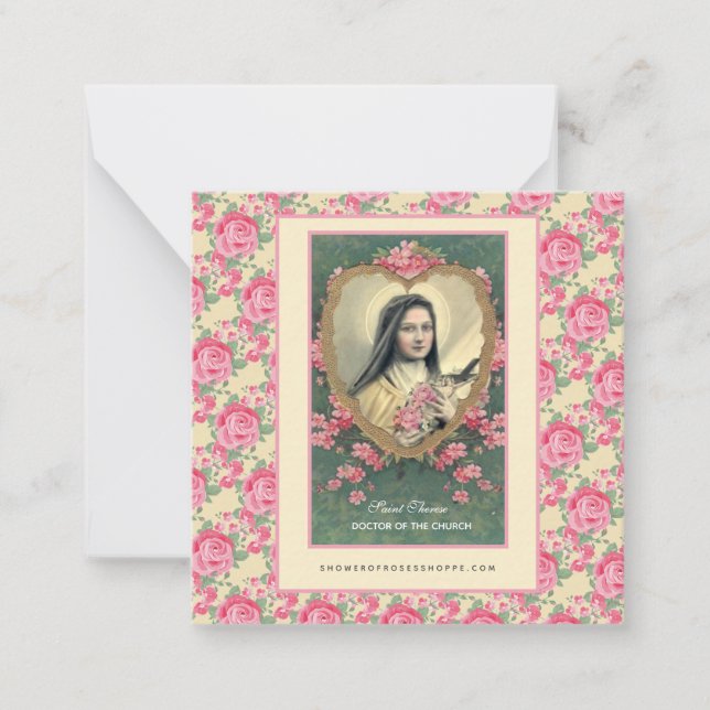 St. Therese Religious Carmelite Nun Pink Roses Note Card (Front)
