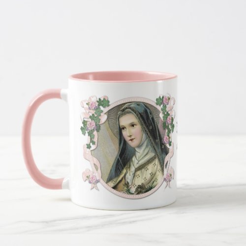 St Therese Religious Carmelite Pink Floral Mug
