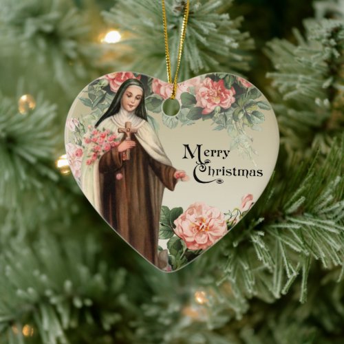 St Therese Religious Catholic Christmas Roses Ceramic Ornament