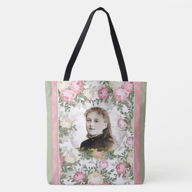 St. Therese Religious Floral Catholic Tote Bag (Front)