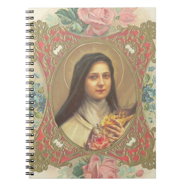 St. Therese Roses & Crucifix Decorative Border Notebook (Front)