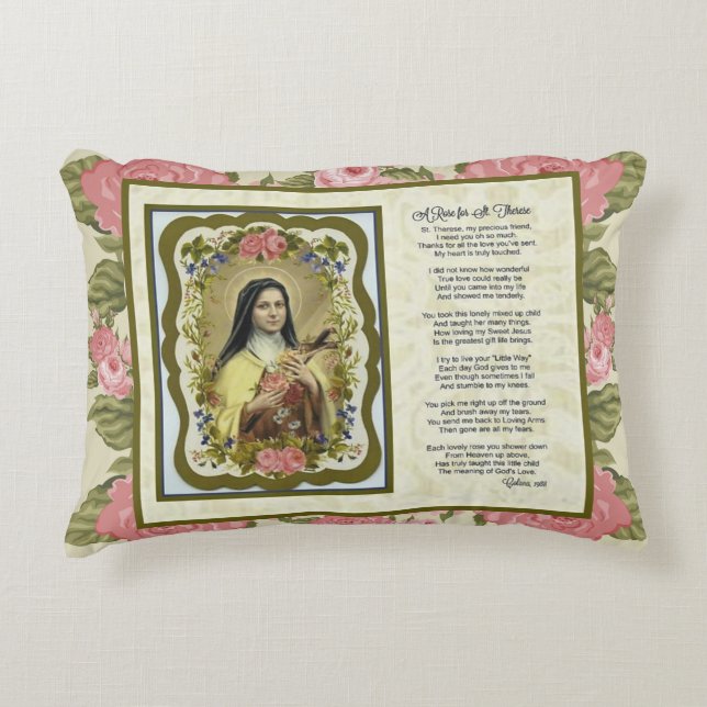 St. Therese Roses Prayer Crucifix Cross Nun Accent Pillow (Front)