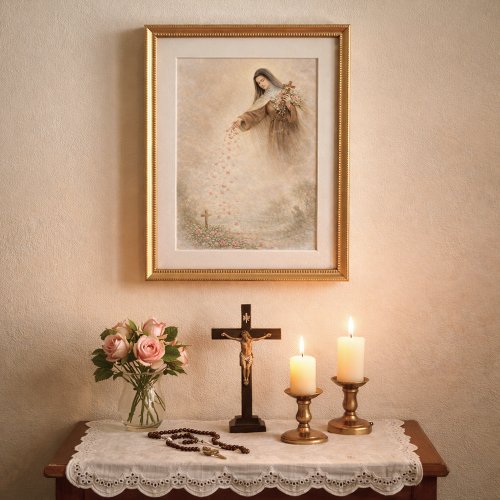 St. Thérèse Showering Roses Devotional Art Print