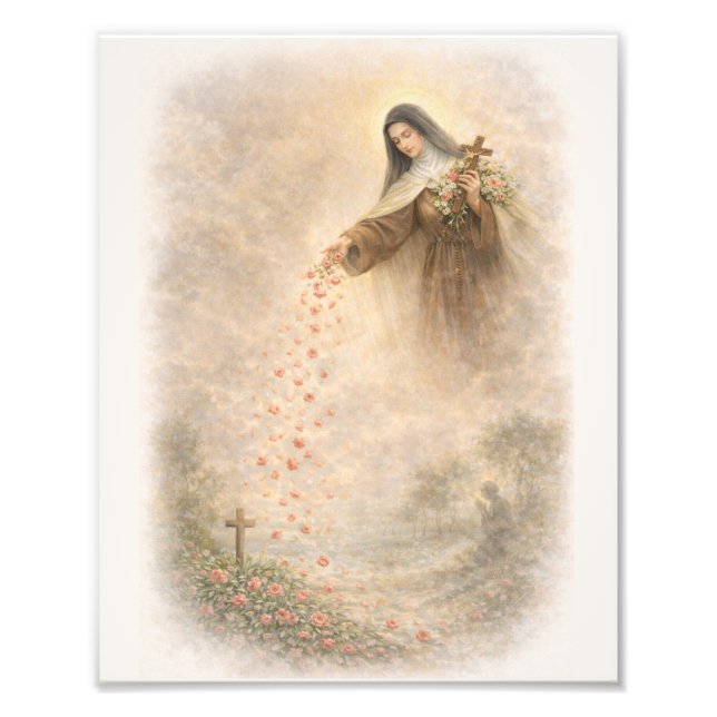 St. Thérèse Showering Roses Devotional Art Print (Front)