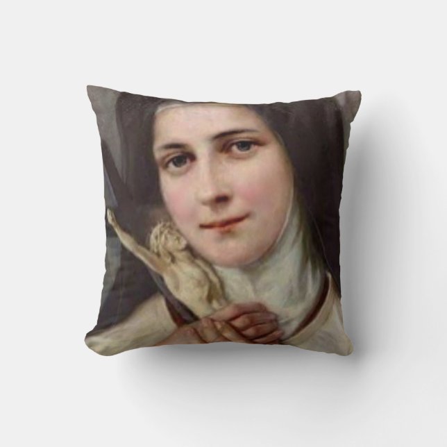 St. Therese the Little Flower Crucifix Throw Pillow (Front)