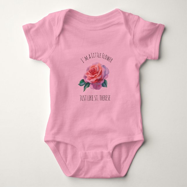 St. Therese the Little Flower Pink Rose Baby Bodysuit (Front)